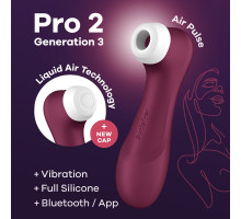 Вакуумний вібратор, кліторальний стимулятор Satisfyer Pro 2 Generation 3 with Liquid Air Connect App Wine Red