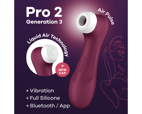 Вакуумний вібратор, кліторальний стимулятор Satisfyer Pro 2 Generation 3 with Liquid Air Connect App Wine Red