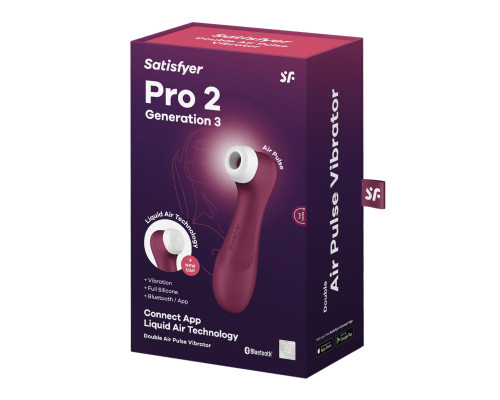 Вакуумний вібратор, кліторальний стимулятор Satisfyer Pro 2 Generation 3 with Liquid Air Connect App Wine Red