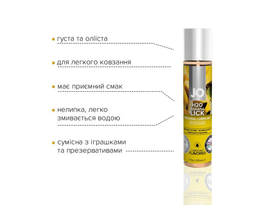 Змазка на водній основі System JO H2O — Banana Lick (30 мл) без цукру, рослинний гліцерин
