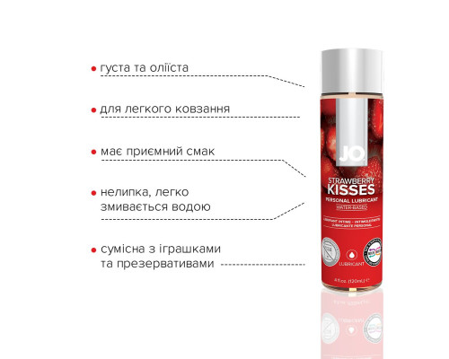 Змазка на водній основі System JO H2O — Strawberry Kiss (120 мл) без цукру, рослинний гліцерин