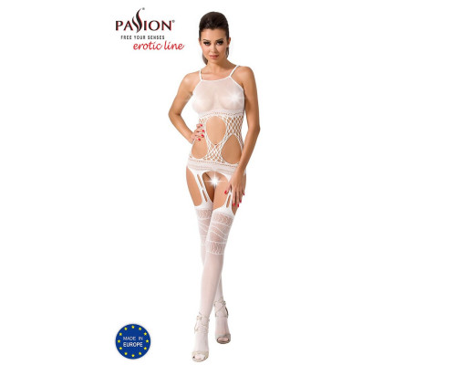 Бодистокинг Passion BS047 white, комбинезон, имитация топа, чулок и пояса