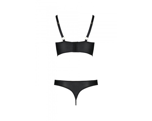 Комплект з екошкіри з люверсами та ремінцями Malwia Bikini black L/XL — Passion, бра та трусики