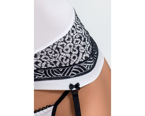 (SALE) Корсет з пажами SUELO CORSET white L/XL - Passion Exclusive, трусики, шнурівка