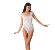 Бодистокинг Passion BS064 white, боди, закрытое плечо