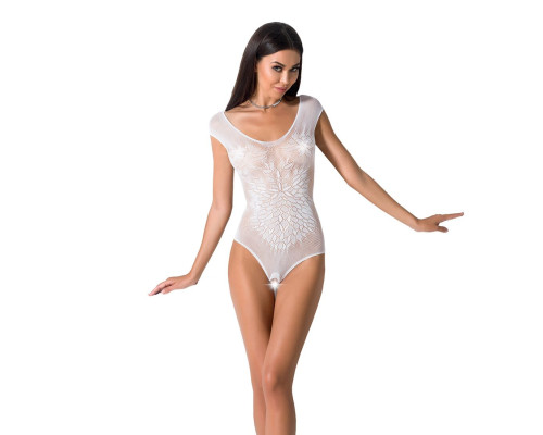 Бодистокинг Passion BS064 white, боди, закрытое плечо