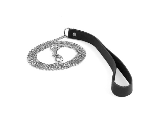 Повідець на ланцюжку із натуральної шкіри Art of Sex - Leash, колір Чорний