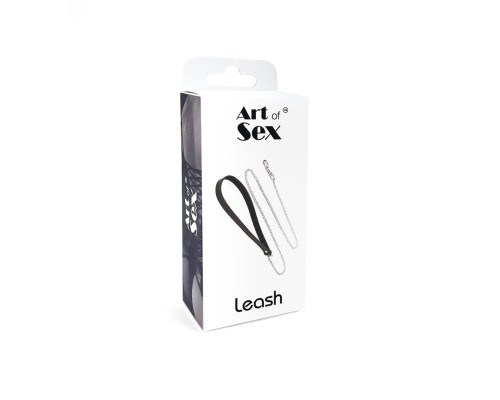 Повідець на ланцюжку із натуральної шкіри Art of Sex - Leash, колір Чорний