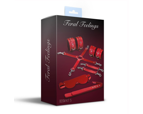 Набор Feral Feelings BDSM Kit 5 Red, наручники, поножи, коннектор, маска, паддл