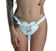 Трусики Серце для страпону з натуральної шкіри Feral Feelings - Hearts Strap-on Belt White