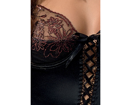 Корсет з пажами BRIDA CORSET black L/XL - Passion Exclusive, трусики, шнурівка