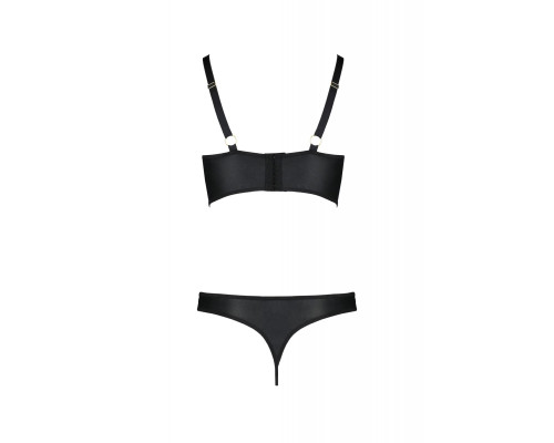 Комплект з екошкіри з люверсами та ремінцями Malwia Bikini black 6XL/7XL — Passion, бра та трусики