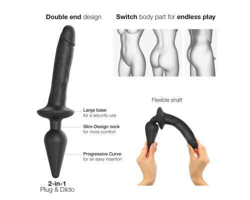 Анальна пробка з дилдо Strap-On-Me SWITCH PLUG-IN REALISTIC DILDO BLACK - L (м'ята упаковка)
