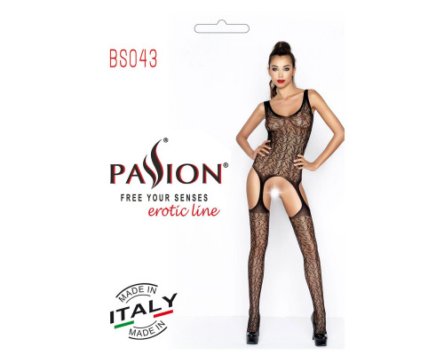 Бодистокинг Passion BS043 black, комбинезон, имитация чулок