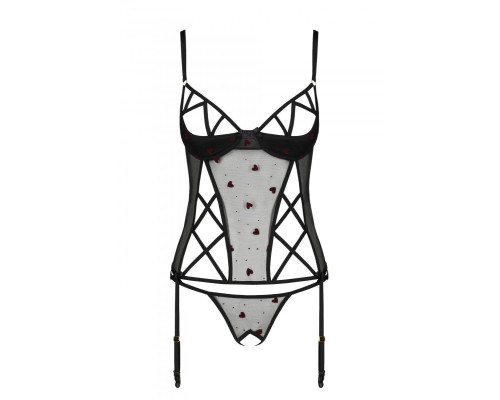 Корсет з підв'язками + стрінги LOVELIA CORSET black S/M - Passion