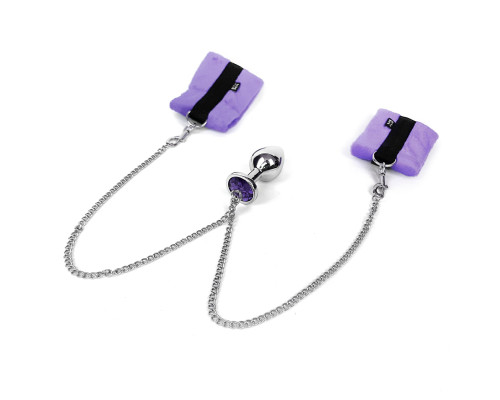 Наручники з металевою анальною пробкою Art of Sex Handcuffs with Metal Anal Plug size M Purple