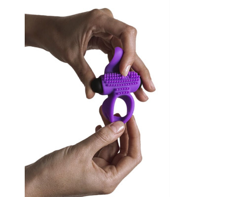 Эрекционное виброкольцо Adrien Lastic Bullet Lastic Ring с язычком и щеточкой для стимуляции клитора
