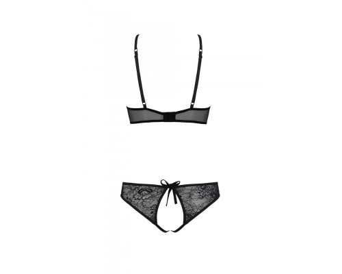Комплект: бра, трусики з ажурним декором та відкритим кроком Ursula Set black L/XL — Passion