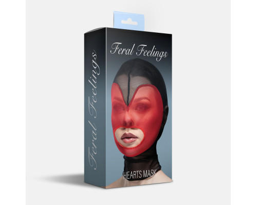 Маска серце сітка з відкритим ротом Feral Feelings - Hearts Mask Black/Red