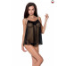 Сорочка прозора бебі дол MELANIA CHEMISE black L/XL - Passion, трусики, на тонких бретелях