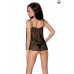 Сорочка прозора бебі дол MELANIA CHEMISE black L/XL - Passion, трусики, на тонких бретелях