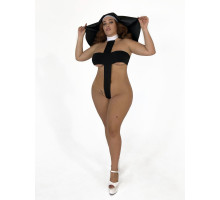 Еротичний костюм-хрест черниці "Відверта Лана" XL (боді та головний убір)