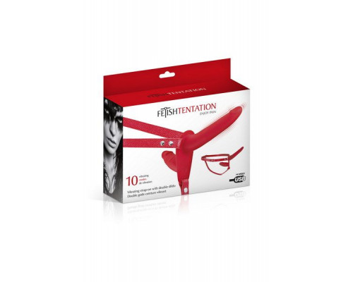 Подвійний страпон з вібрацією Fetish Tentation Vibrating Strap-On with Double Dildo Red