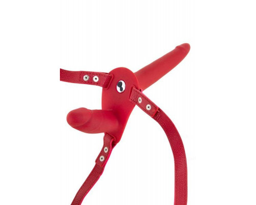 Подвійний страпон з вібрацією Fetish Tentation Vibrating Strap-On with Double Dildo Red