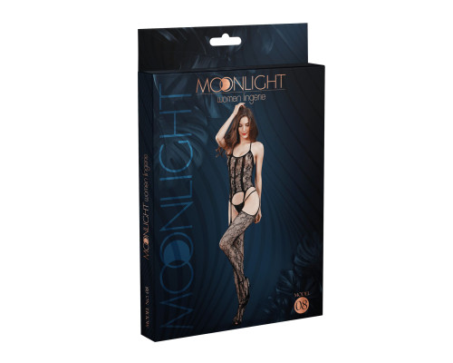 Бодістокінг з доступом Moonlight Model 08 Black, імітація корсета та панчіх на підв’язках