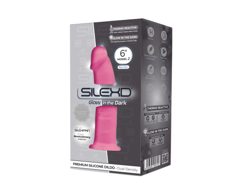 Фалоімітатор SilexD Robby Pink Glow in the dark, двошаровий, силікон + Silexpan, діаметр 3,5см