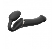 Безремневой страпон с вибрацией Strap-On-Me Vibrating Black L, диаметр 3,7см, пульт ДУ, регулируемый