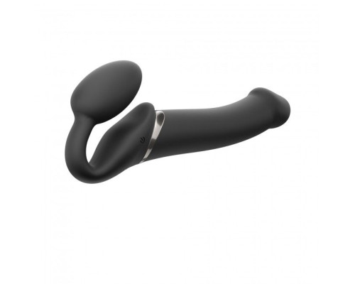 Безремневой страпон с вибрацией Strap-On-Me Vibrating Black L, диаметр 3,7см, пульт ДУ, регулируемый