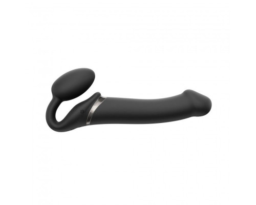 Безремневой страпон с вибрацией Strap-On-Me Vibrating Black L, диаметр 3,7см, пульт ДУ, регулируемый