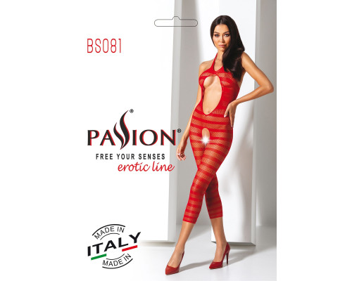 Сетчатый бодистокинг с открытым животом Passion BS081 red