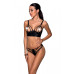 Комплект з екошкіри з люверсами та ремінцями Malwia Bikini black S/M — Passion, бра та трусики