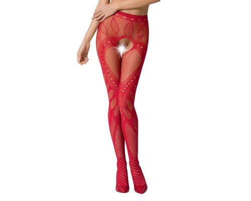 Еротичні колготки-бодістокінг Passion S007 red, гарні ажурні колготки з вирізом