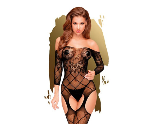 Бодистокинг с флористическо-геометрическим орнаментом Penthouse - Top-Notch Black S/L