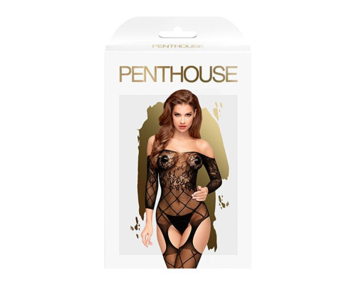 Бодистокинг с флористическо-геометрическим орнаментом Penthouse - Top-Notch Black S/L