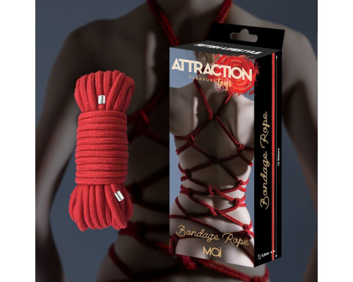 Мотузка для BDSM BTB Bondage Rope Red, довжина 10 м, діаметр 65 мм, поліестер
