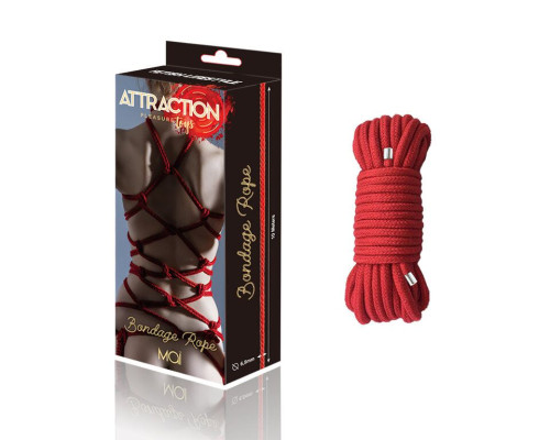 Мотузка для BDSM BTB Bondage Rope Red, довжина 10 м, діаметр 65 мм, поліестер