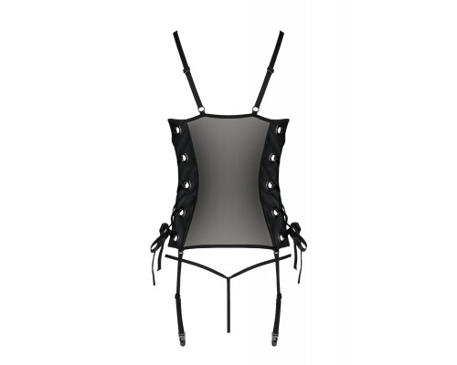 Сітчастий корсет з екошкіри, з люверсами та знімними пажами Malwia Corset black 4XL/5XL — Passion