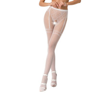 Еротичні колготки-бодістокінг Passion S012 white, імітація панчох, пояса та ажурних трусиків