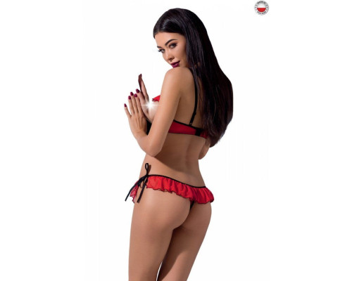 Комплект білизни CHERRY SET OpenBra red XXL/XXXL - Passion Exclusive: відкритий ліф, трусики-спіднич