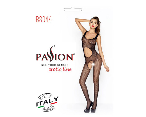 Бодистокинг Passion BS044 black, комбинезон с открытым животиком