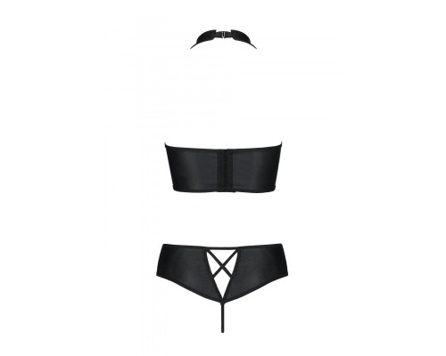 Комплект з еко-шкіри Nancy Bikini black L/XL - Passion, бра та трусики з імітацією шнурівки