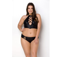 Комплект з еко-шкіри Nancy Bikini black 4XL/5XL - Passion, бра та трусики з імітацією шнурівки