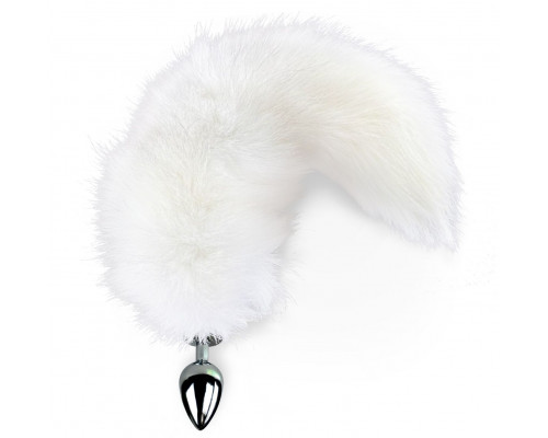 Металева анальна пробка з хвостом із натурального хутра Art of Sex size M White fox