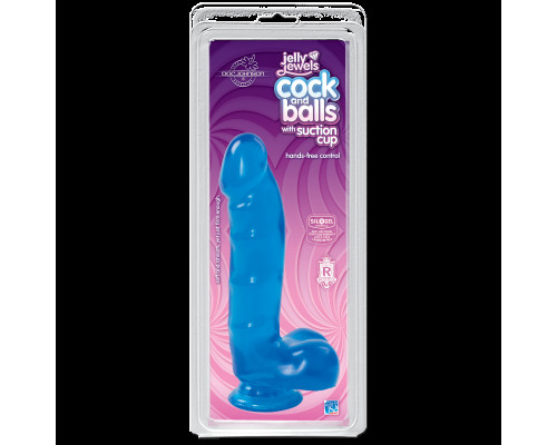 Фалоімітатор Doc Johnson Jelly Jewels Cock & Balls Blue, діаметр 3,6 см, антибактеріальний ПВХ