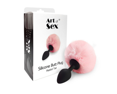 Силіконова анальна пробка М Art of Sex - Silicone Bunny Tails Butt plug, колір Рожевий, діаметр 3,5
