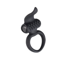 Эрекционное виброкольцо Adrien Lastic Lingus Black с язычком и щеточкой для стимуляции клитора